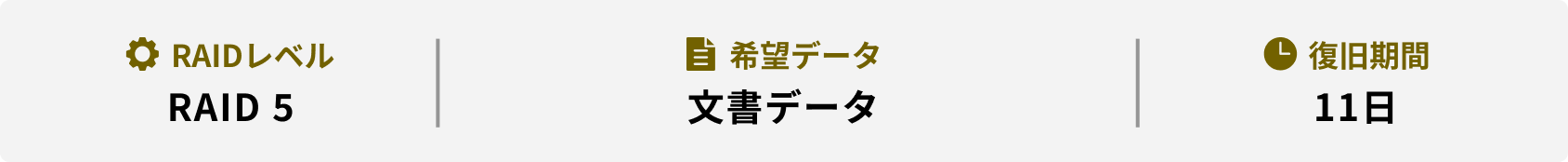 RAIDレベル 希望データ 復旧期間 RAID 5 文書データ 11日