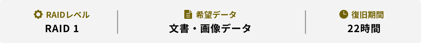 RAIDレベル 希望データ 復旧期間 RAID 1 文書・画像データ 22時間
