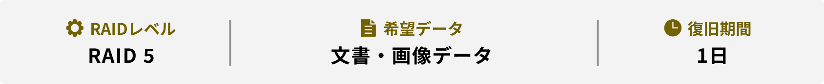 RAIDレベル 希望データ 復旧期間 RAID 5 文書・画像データ 1日