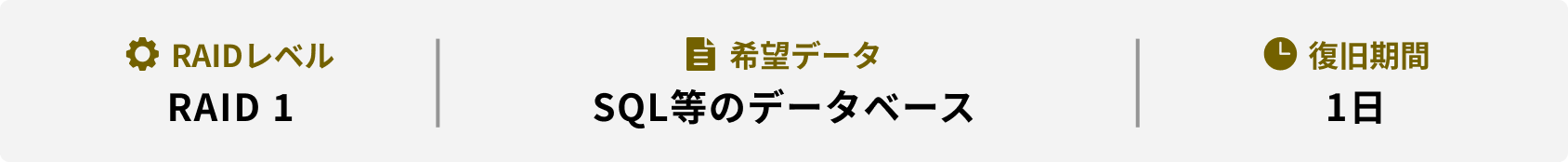 希望データ 復旧期間 RAID 1 SQL等のデータベース 1日