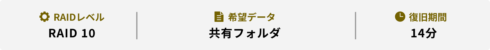 RAIDレベル 希望データ 復旧期間 RAID 10 共有フォルダ 14分