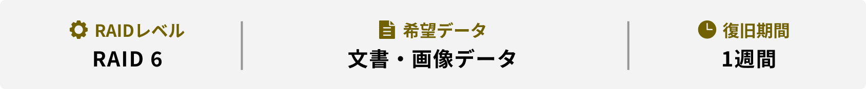 RAIDレベル 希望データ 復旧期間 RAID 6 文書・画像データ 1週間
