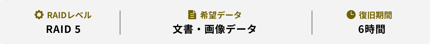RAIDレベル 希望データ 復旧期間 RAID 5 文書・画像データ 6時間
