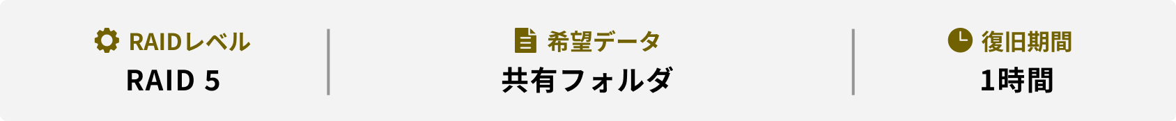 RAIDレベル 希望データ 復旧期間 RAID 5 共有フォルダ 1時間