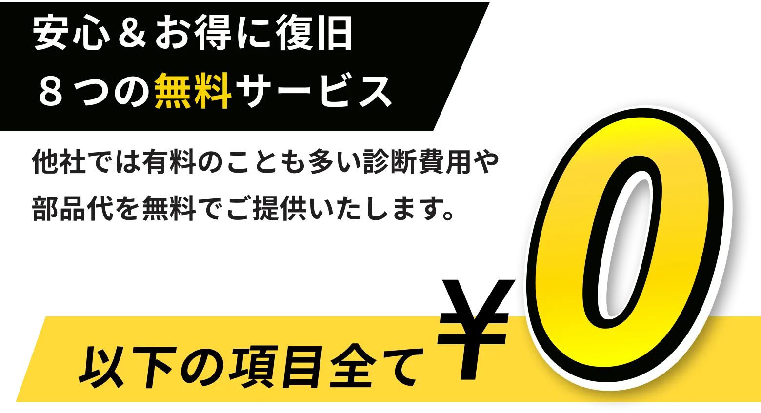 安心＆お得に復旧 ８つの無料サービス 他社では有料のことも多い診断費用や部品代を無料でご提供いたします。