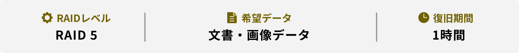 RAIDレベル 希望データ 復旧期間 RAID 5 文書・画像データ 1時間